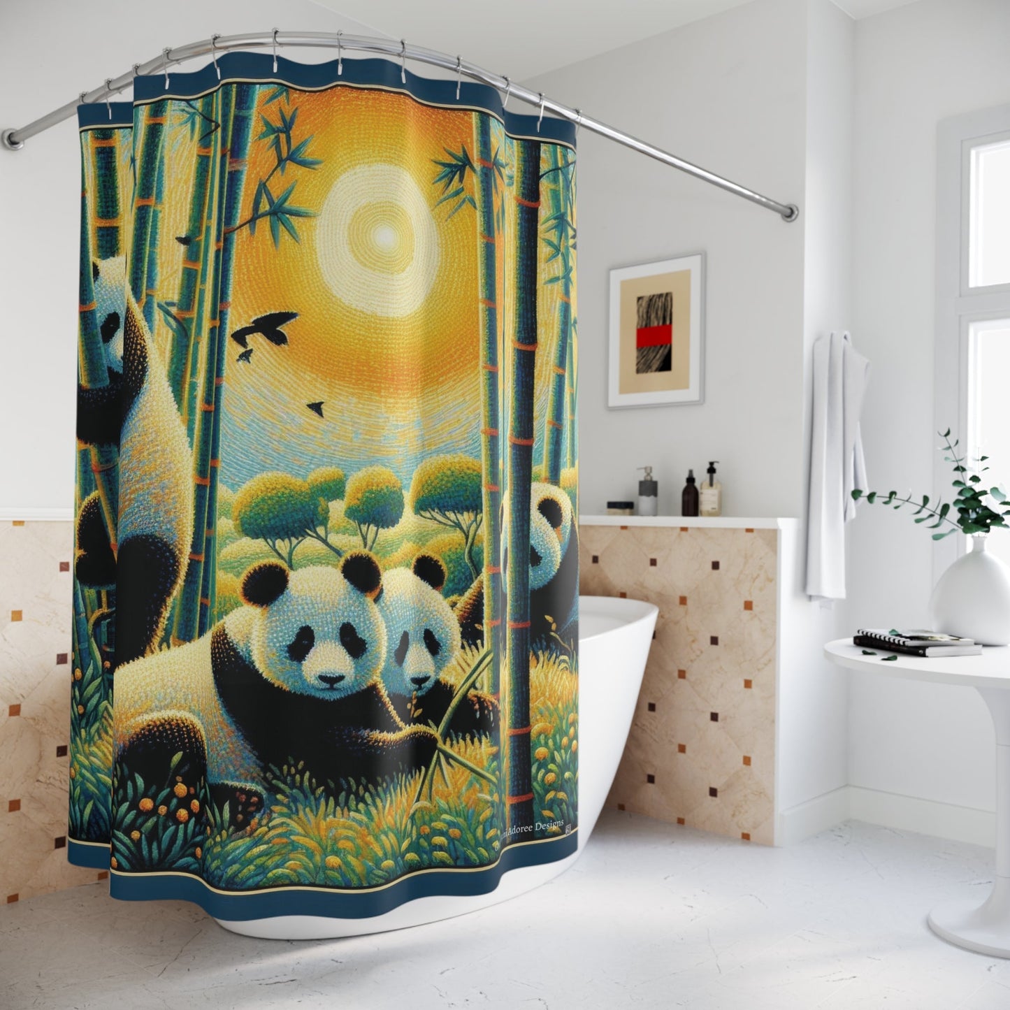 Panda Family Shower Curtain - Bold and Colorful Tropical Decor - Gregg Acini Adoree Designs - shower curtain