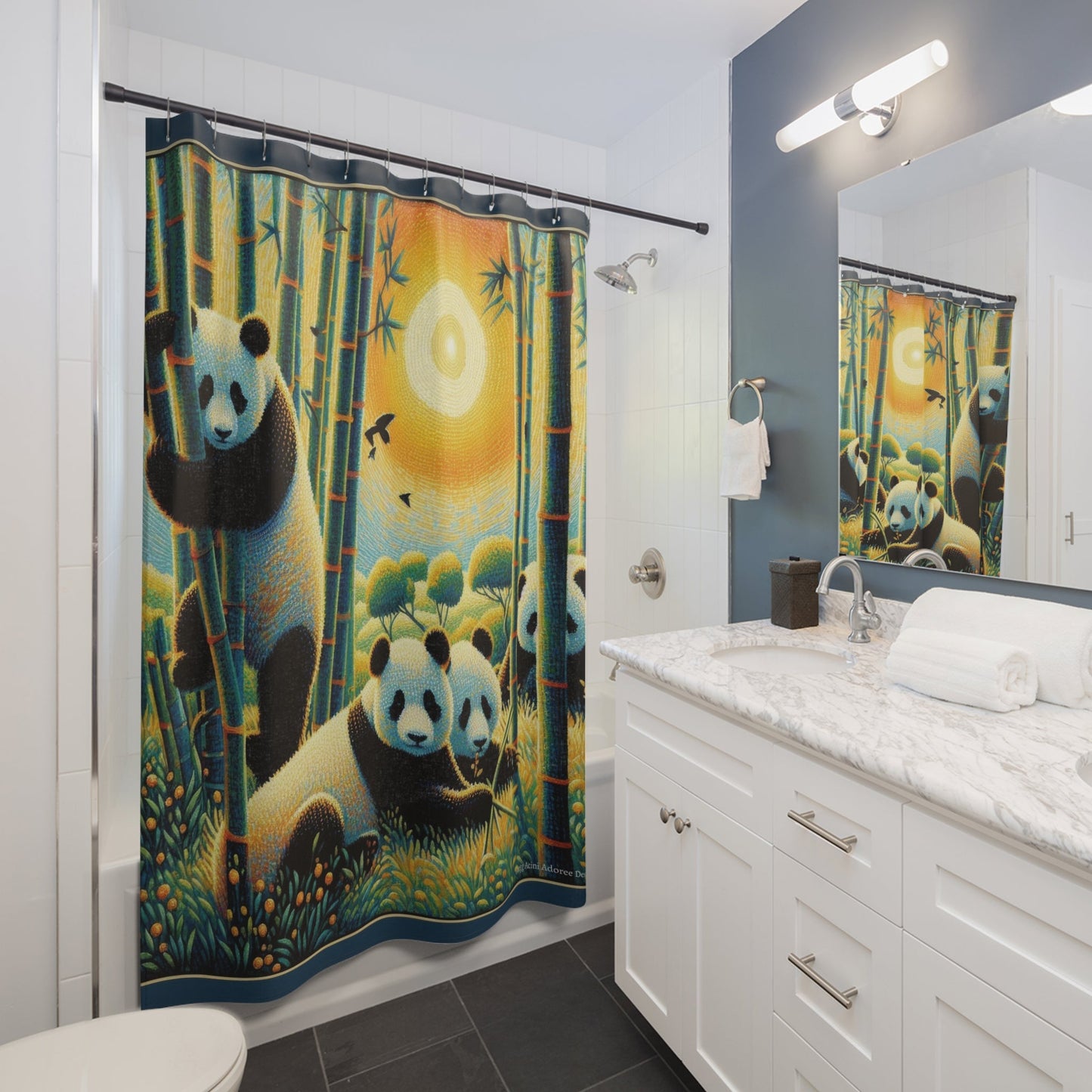 Panda Family Shower Curtain - Bold and Colorful Tropical Decor - Gregg Acini Adoree Designs - shower curtain