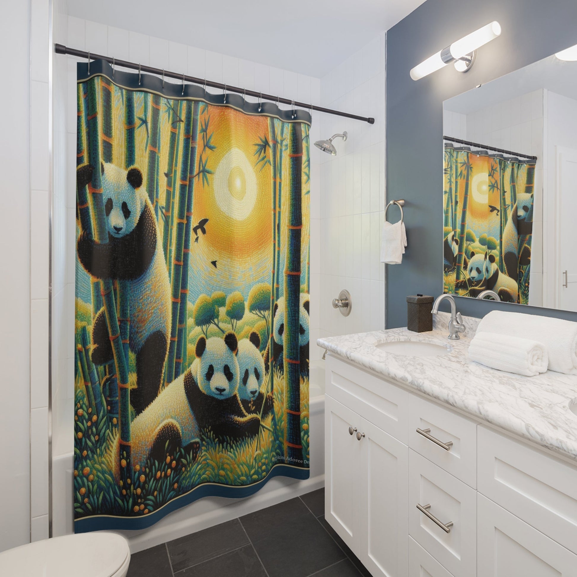 Panda Family Shower Curtain - Bold and Colorful Tropical Decor - Gregg Acini Adoree Designs - shower curtain