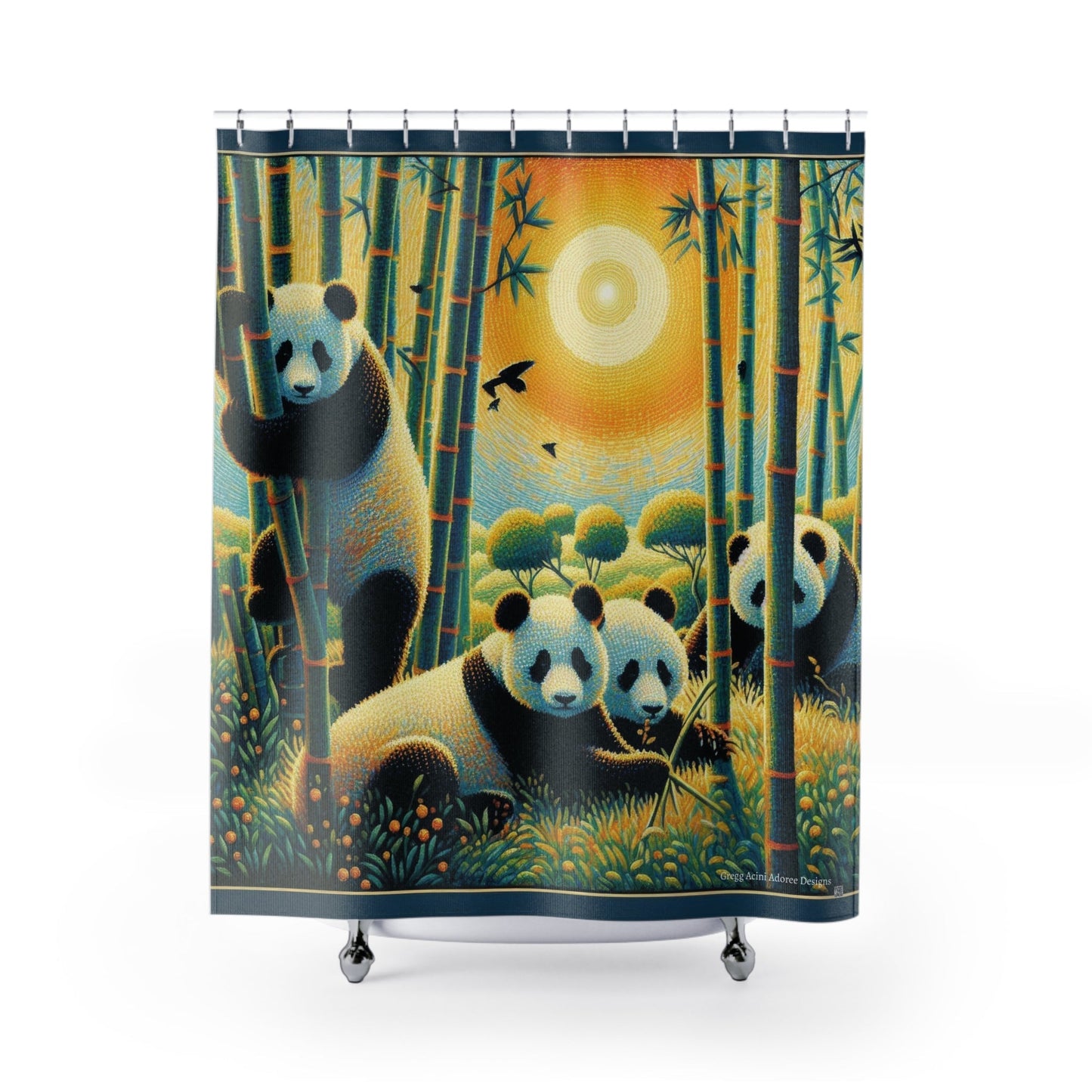 Panda Family Shower Curtain - Bold and Colorful Tropical Decor - Gregg Acini Adoree Designs - shower curtain