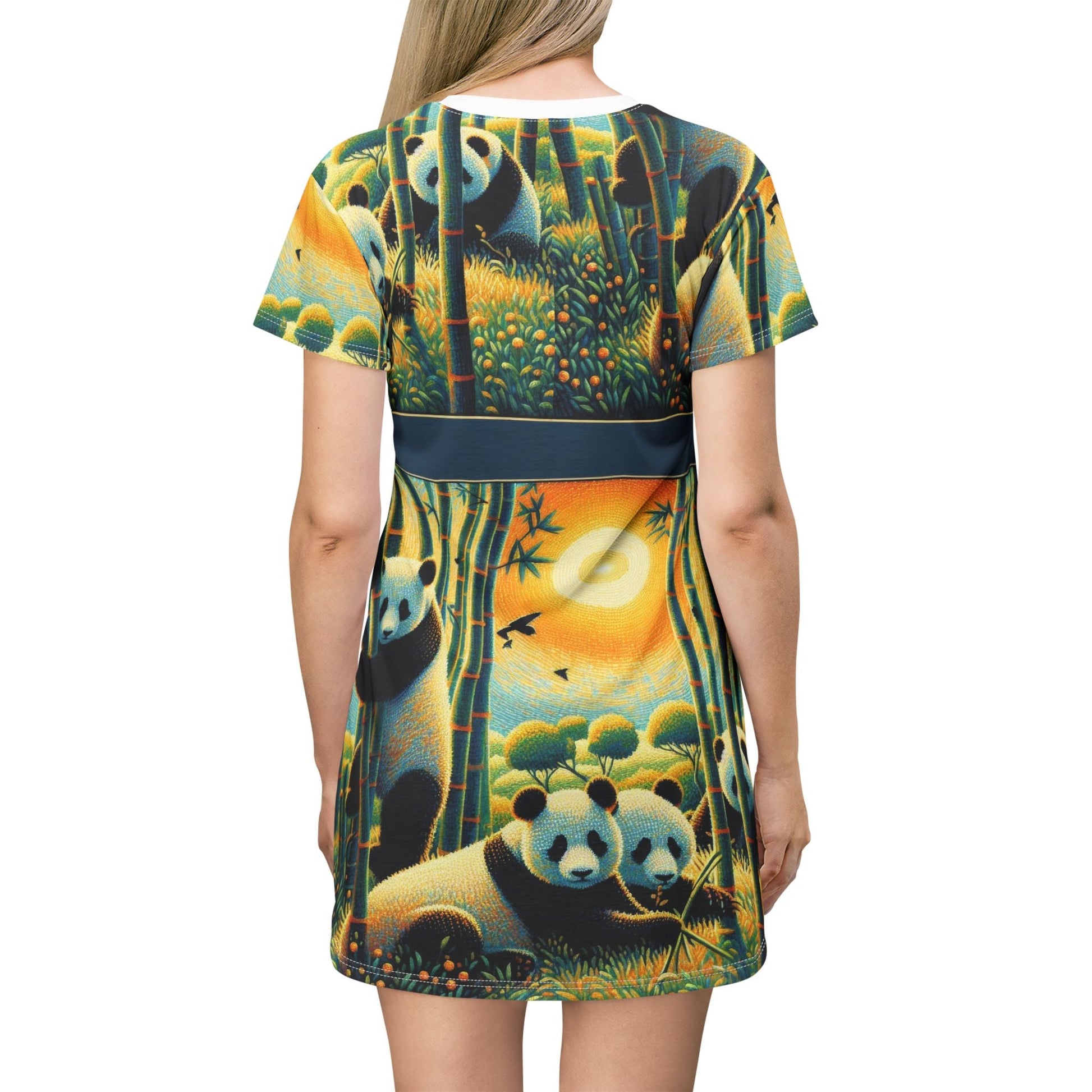 Panda Family T-Shirt Dress - Cute Summer Outfit, Casual Dress, Wildlife Lover Gift, Eco Fashion - Gregg Acini Adoree Designs - T-Shirt Dress