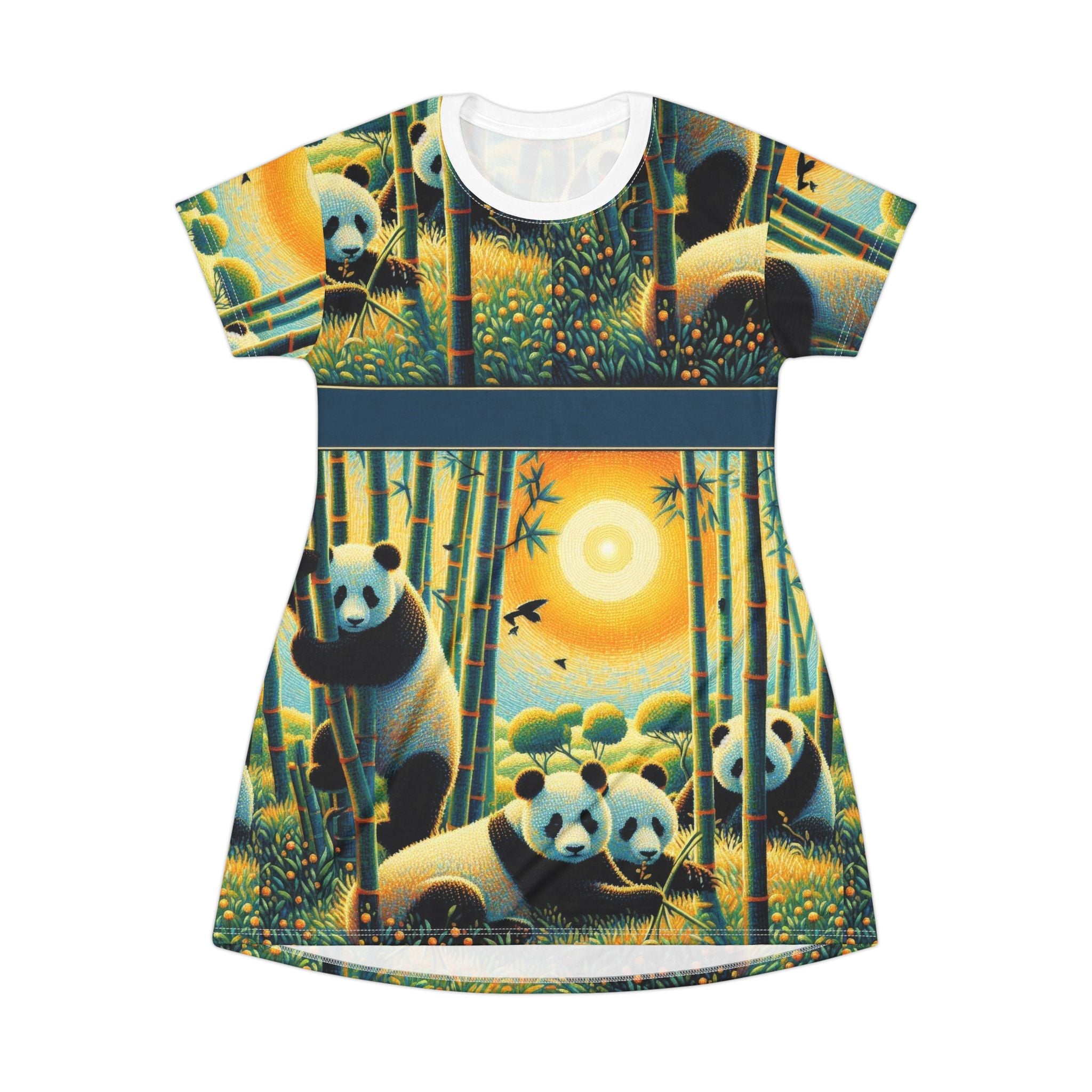 Panda Family T-Shirt Dress - Cute Summer Outfit, Casual Dress, Wildlife Lover Gift, Eco Fashion - Gregg Acini Adoree Designs - T-Shirt Dress