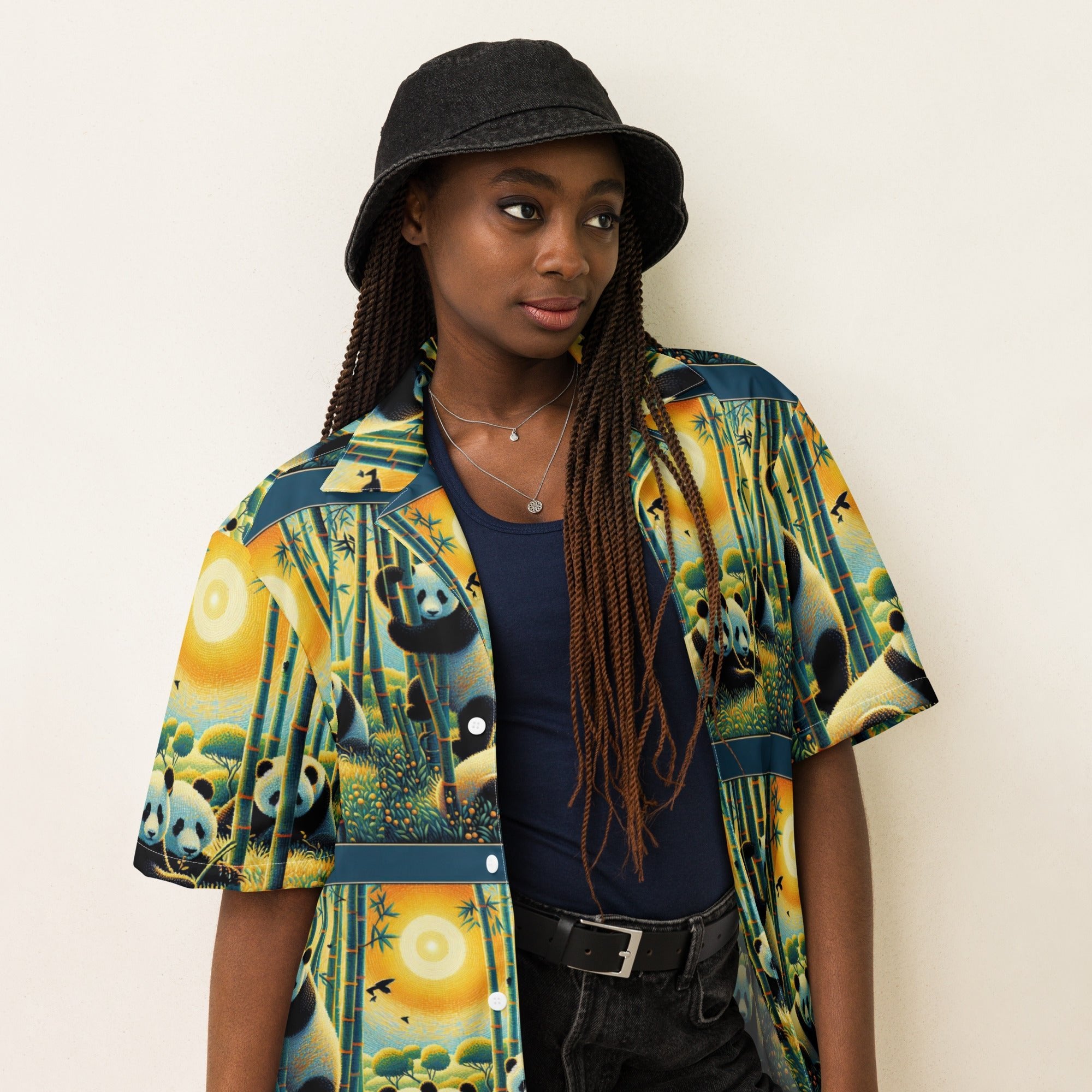 Panda Family Unisex button shirt - Gregg Acini Adoree Designs - Button Down Shirt