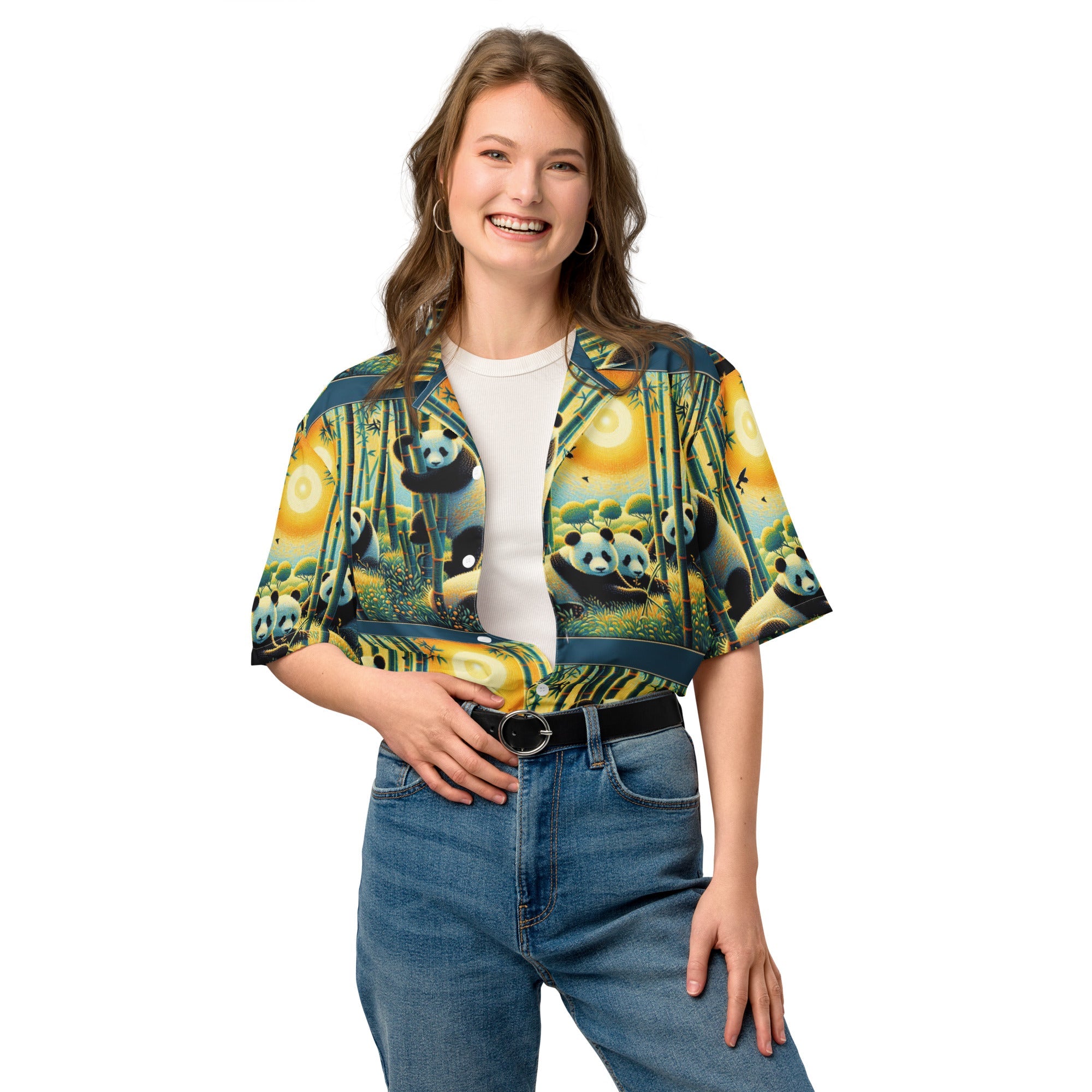 Panda Family Unisex button shirt - Gregg Acini Adoree Designs - Button Down Shirt