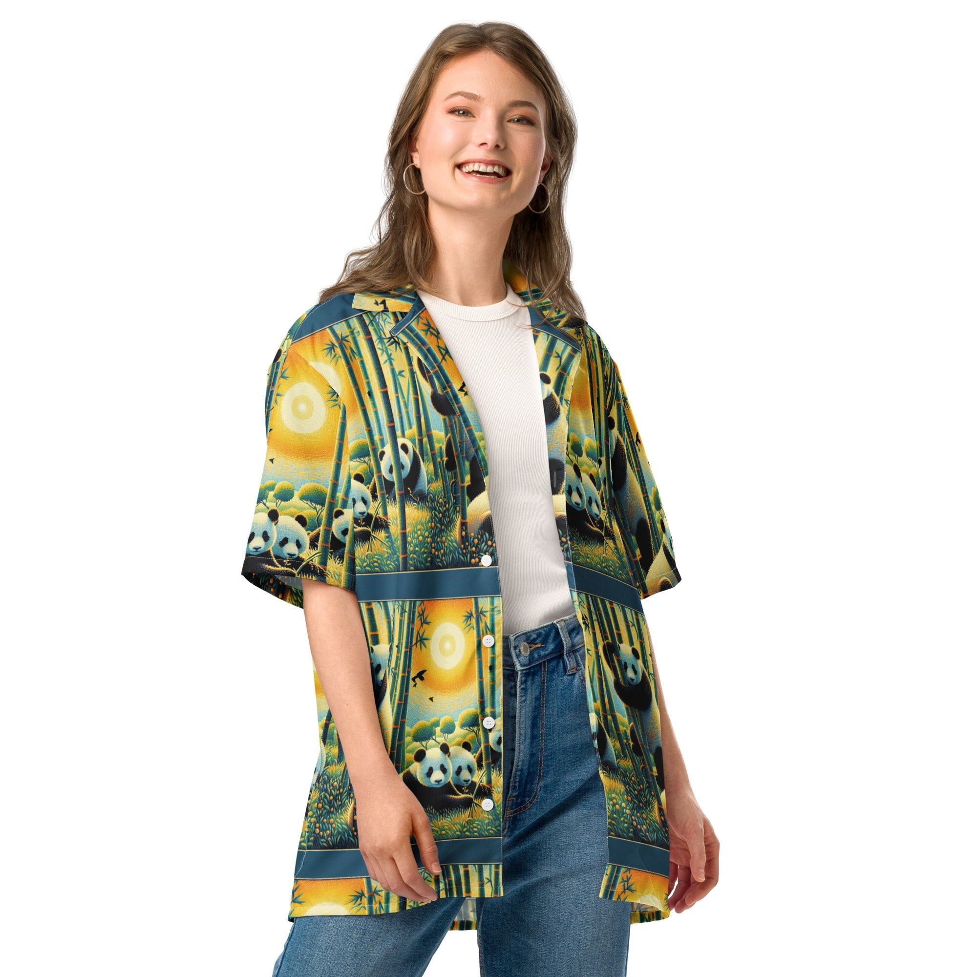 Panda Family Unisex button shirt - Gregg Acini Adoree Designs - Button Down Shirt