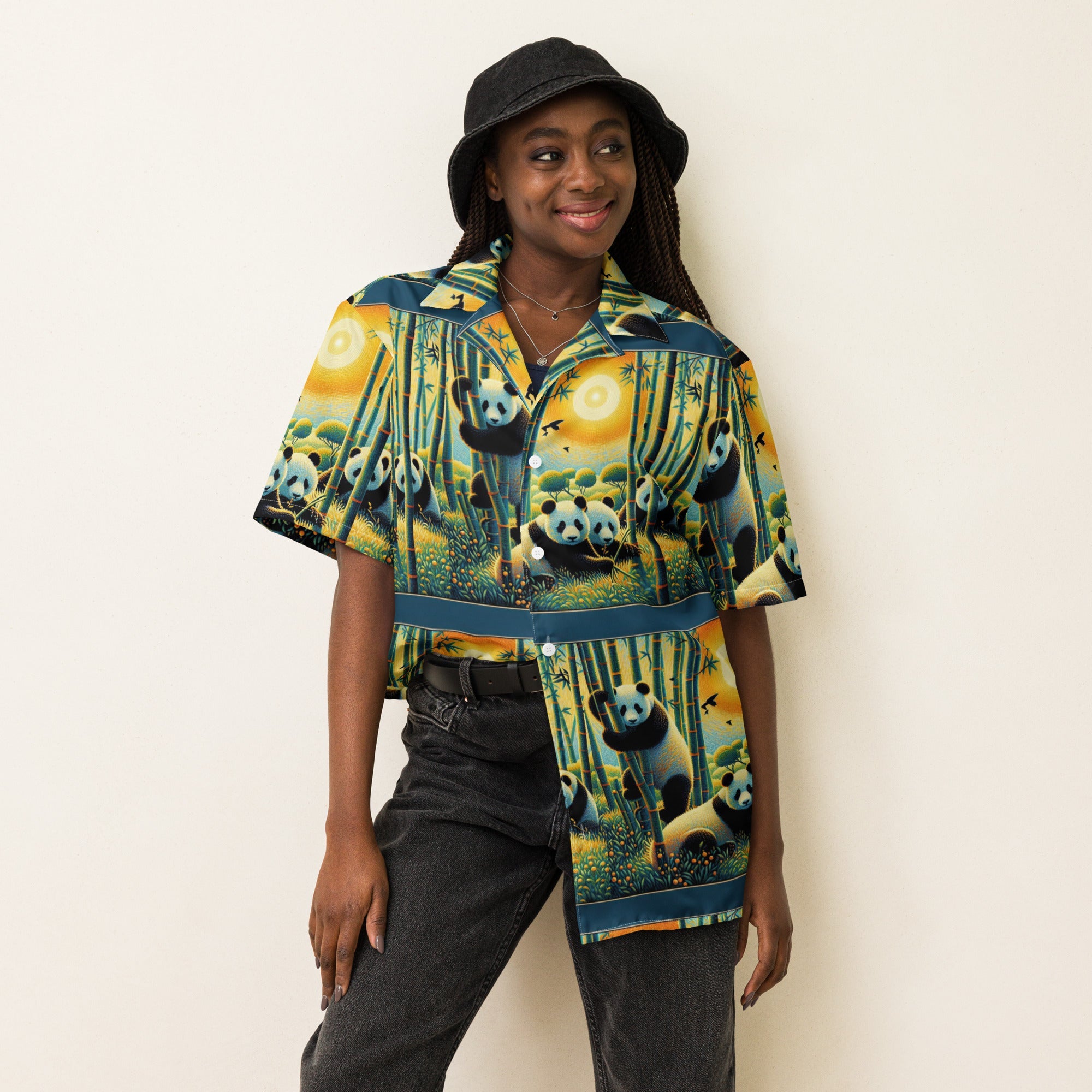 Panda Family Unisex button shirt - Gregg Acini Adoree Designs - Button Down Shirt