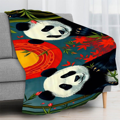 Panda Sunset 300 GSM Flannel Throw Blanket (Made in USA) - Gregg Acini Adoree Designs - Blanket