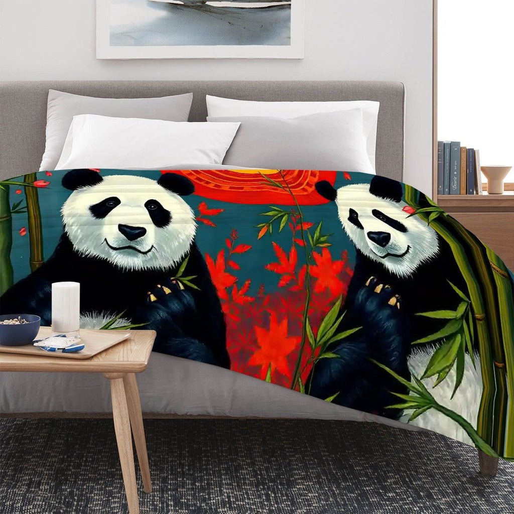 Panda Sunset 300 GSM Flannel Throw Blanket (Made in USA) - Gregg Acini Adoree Designs - Blanket