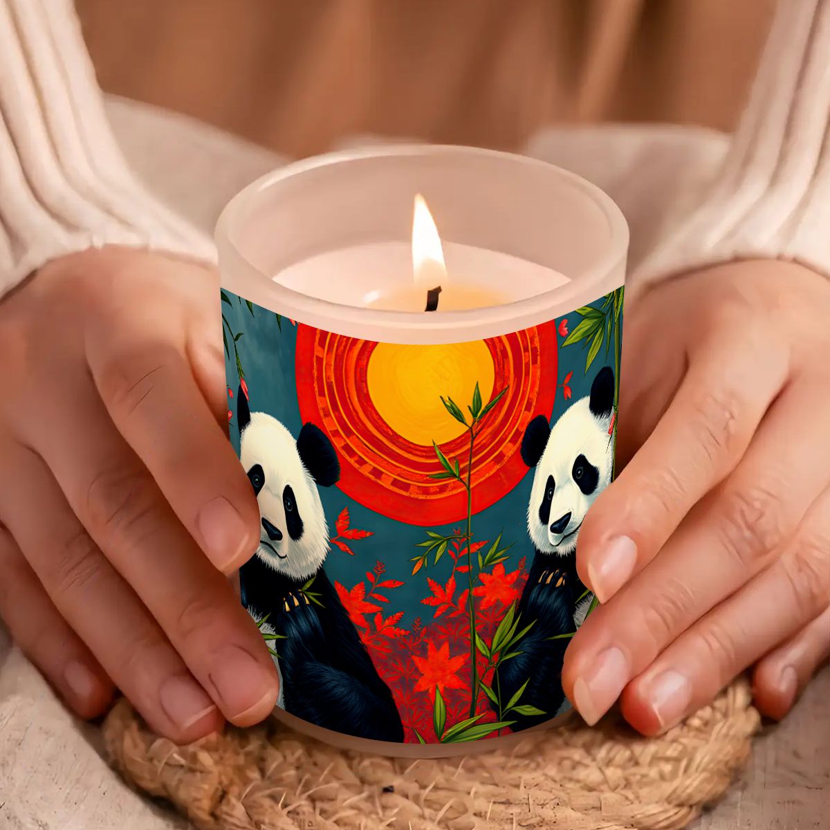 Panda Sunset Frosted Jar Scented Candle with Lid (6oz) - Gregg Acini Adoree Designs - Candles