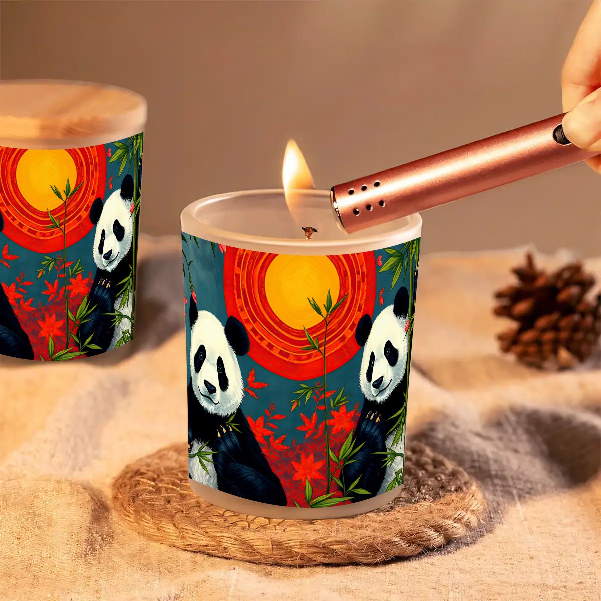 Panda Sunset Frosted Jar Scented Candle with Lid (6oz) - Gregg Acini Adoree Designs - Candles