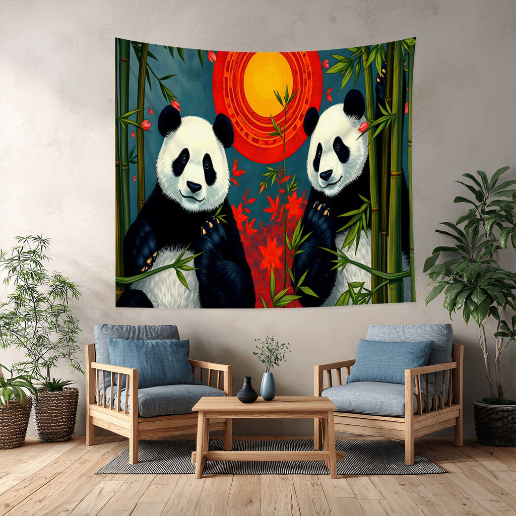 Panda Sunset Lightweight Wall Tapestry (Fabric Wall Hanging - USA) - Gregg Acini Adoree Designs - Wall Coverings