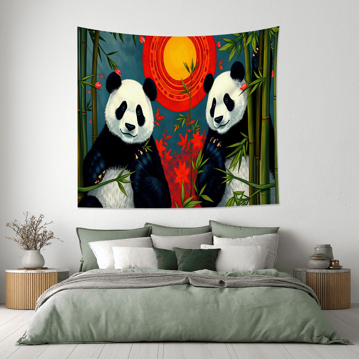 Panda Sunset Lightweight Wall Tapestry (Fabric Wall Hanging - USA) - Gregg Acini Adoree Designs - Wall Coverings