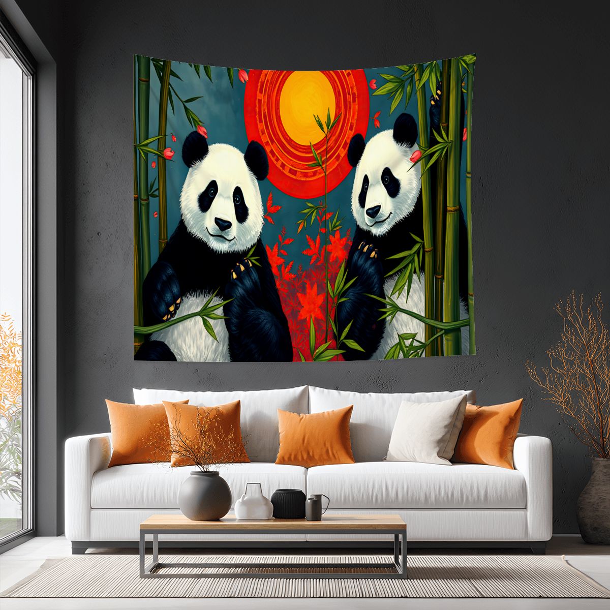 Panda Sunset Lightweight Wall Tapestry (Fabric Wall Hanging - USA) - Gregg Acini Adoree Designs - Wall Coverings