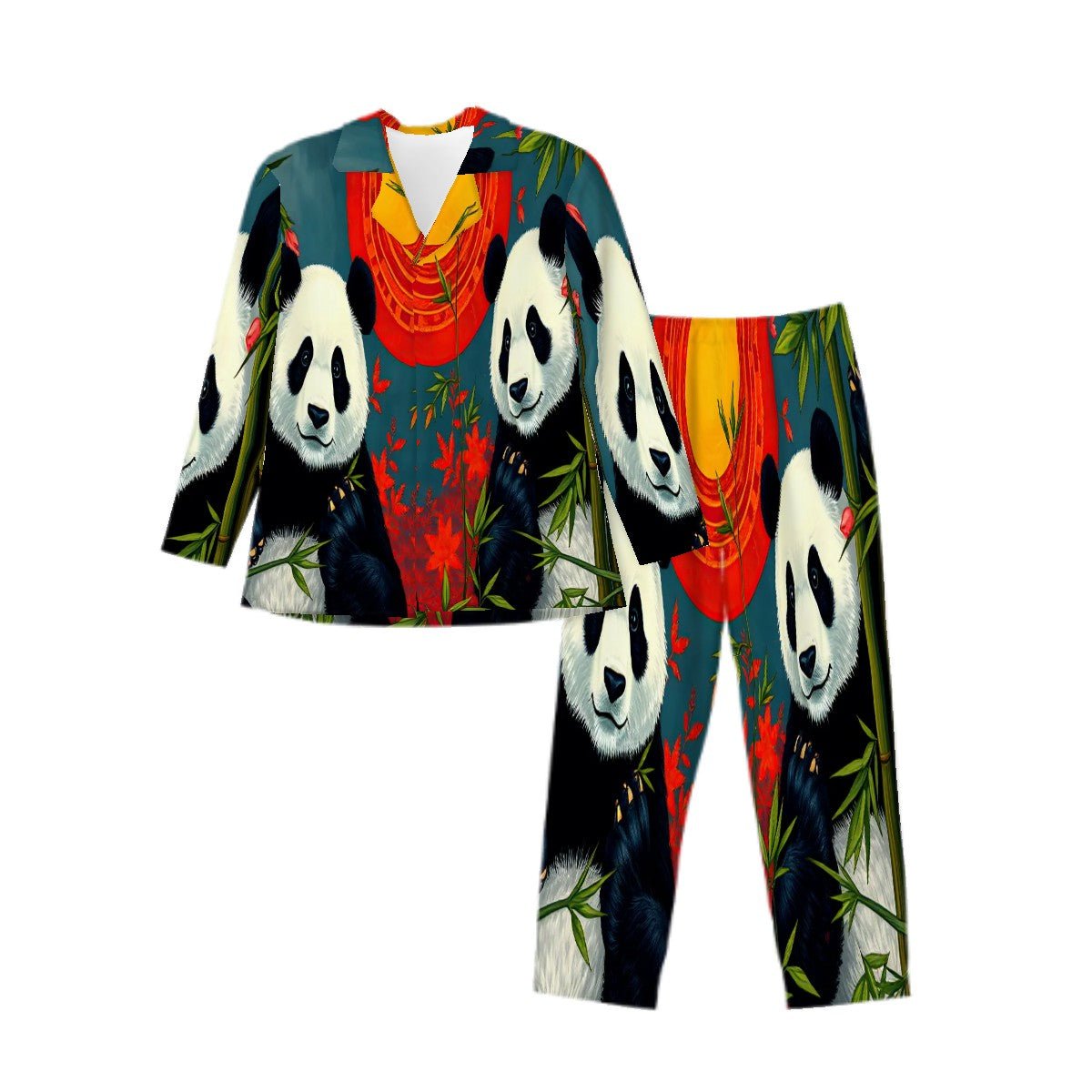 Panda Sunset Long Sleeved Pajamas for Men Set - Gregg Acini Adoree Designs - Men's Pajamas