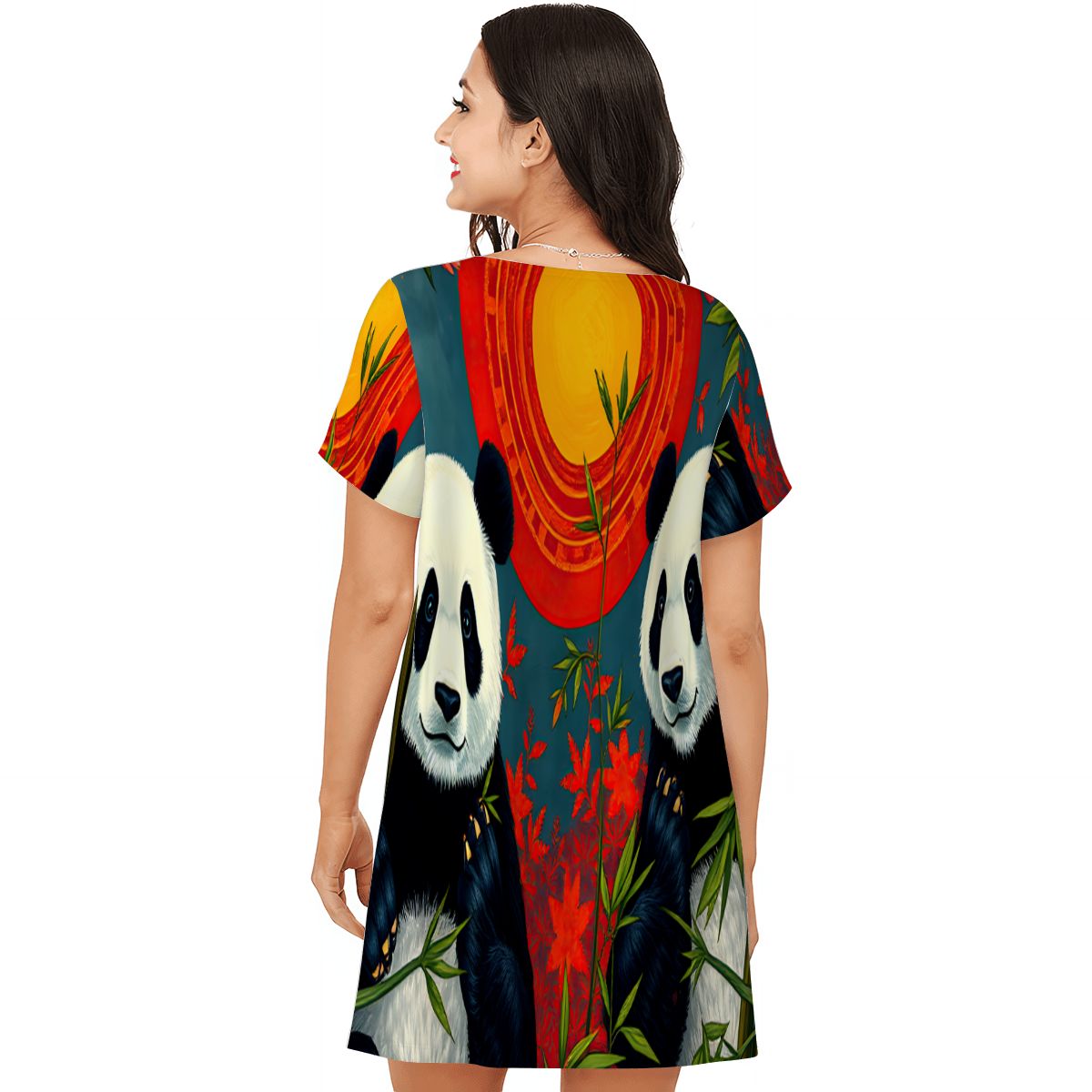 Panda Sunset Loose Short - Sleeve Nightgown - Gregg Acini Adoree Designs - Women's Pajamas