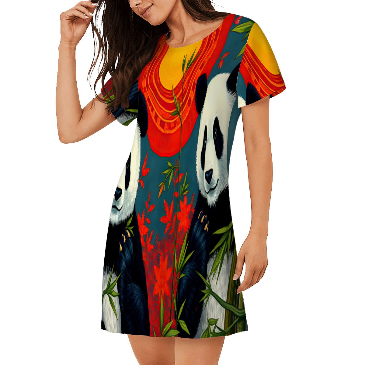 Panda Sunset Loose Short - Sleeve Nightgown - Gregg Acini Adoree Designs - Women's Pajamas