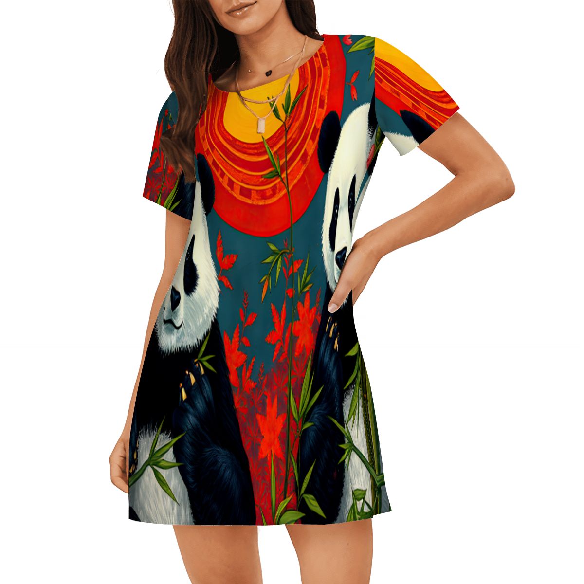 Panda Sunset Loose Short - Sleeve Nightgown - Gregg Acini Adoree Designs - Women's Pajamas