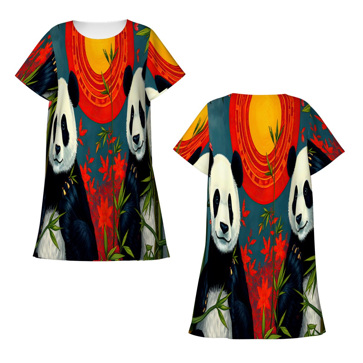 Panda Sunset Loose Short - Sleeve Nightgown - Gregg Acini Adoree Designs - Women's Pajamas