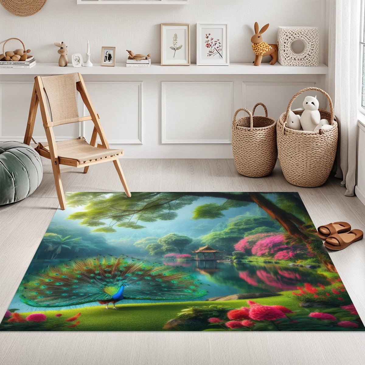 Peacock and Rhododendron Area Mat - Gregg Acini Adoree Designs - Rugs & Mats