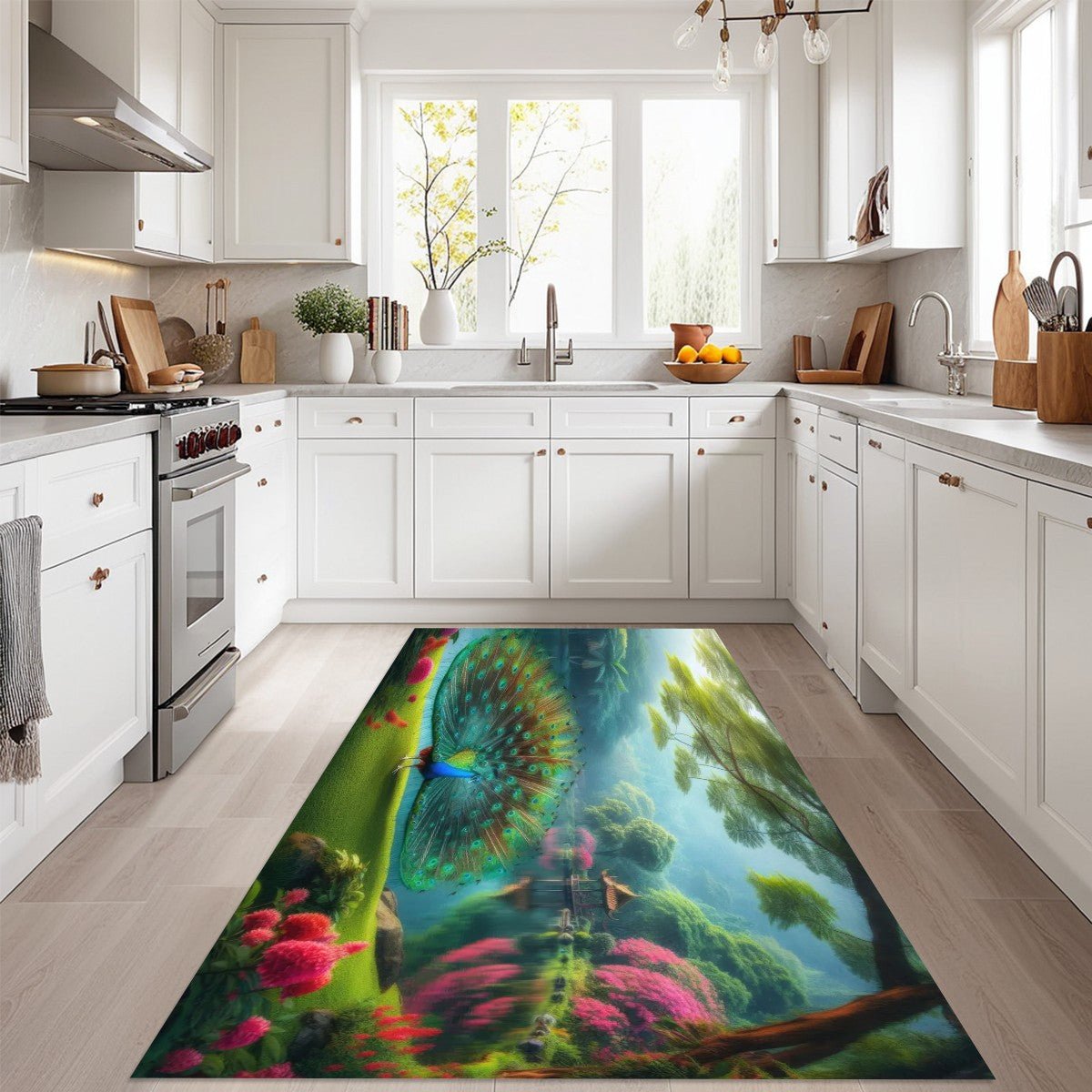 Peacock and Rhododendron Area Mat - Gregg Acini Adoree Designs - Rugs & Mats