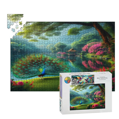 Peacock and Rhododendrons Wooden Jigsaw Puzzles 1000 pcs (Horizontal) - Gregg Acini Adoree Designs - Jigsaw Puzzle