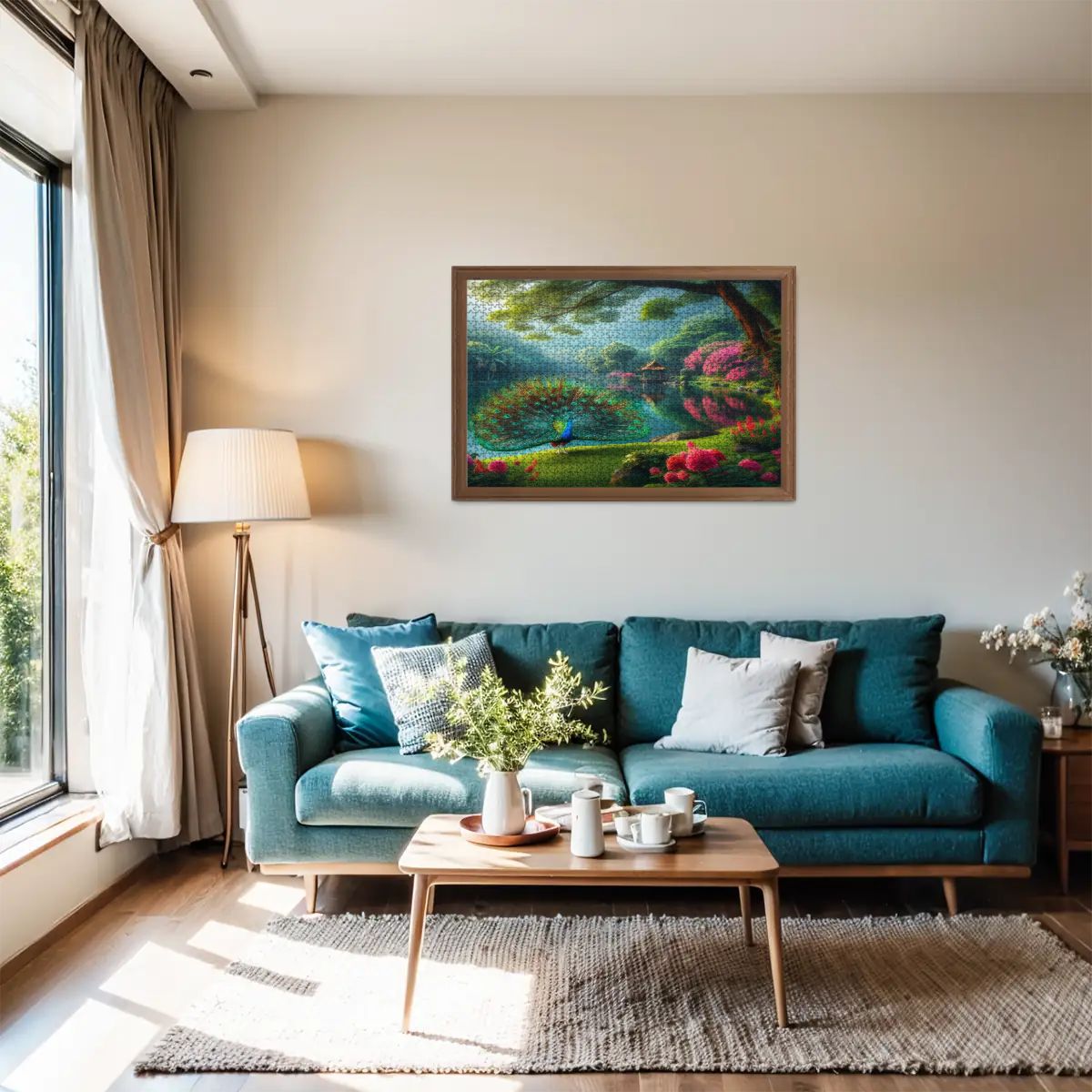 Peacock and Rhododendrons Wooden Jigsaw Puzzles 1000 pcs (Horizontal) - Gregg Acini Adoree Designs - Jigsaw Puzzle