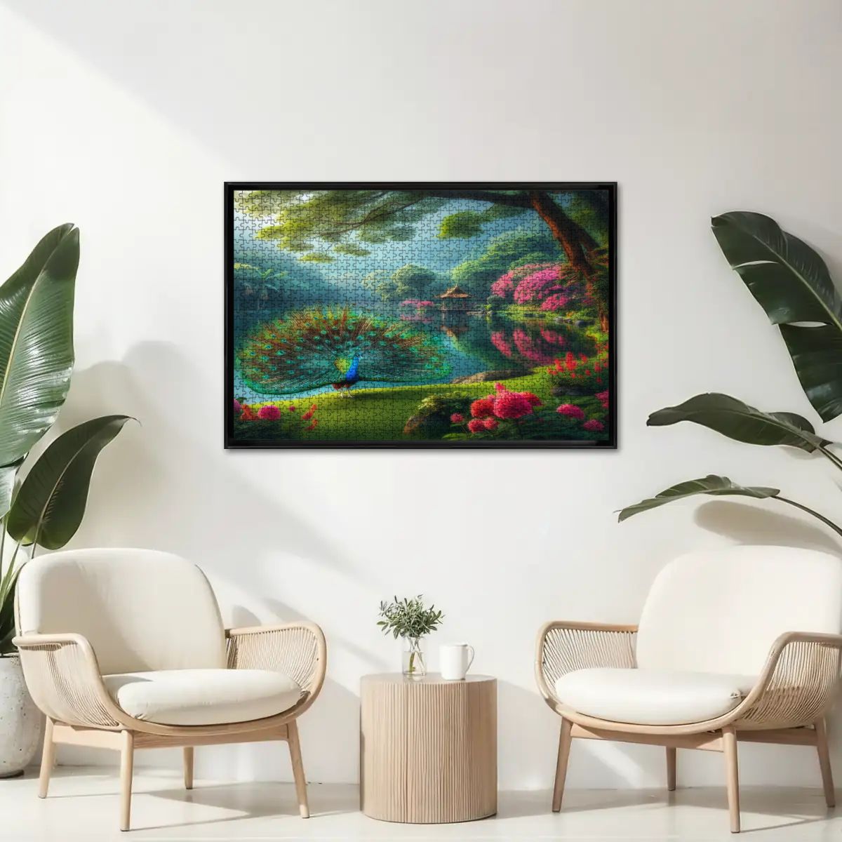 Peacock and Rhododendrons Wooden Jigsaw Puzzles 1000 pcs (Horizontal) - Gregg Acini Adoree Designs - Jigsaw Puzzle