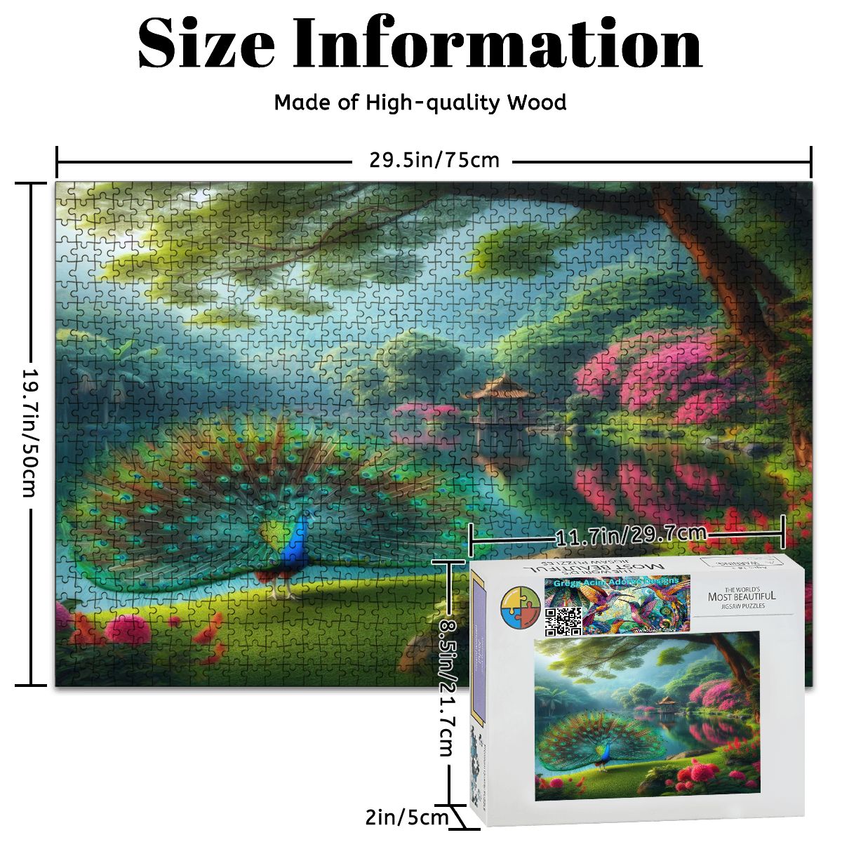 Peacock and Rhododendrons Wooden Jigsaw Puzzles 1000 pcs (Horizontal) - Gregg Acini Adoree Designs - Jigsaw Puzzle