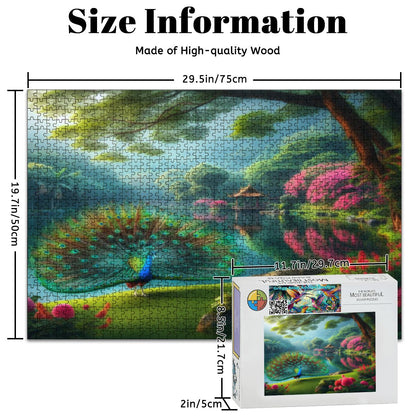 Peacock and Rhododendrons Wooden Jigsaw Puzzles 1000 pcs (Horizontal) - Gregg Acini Adoree Designs - Jigsaw Puzzle