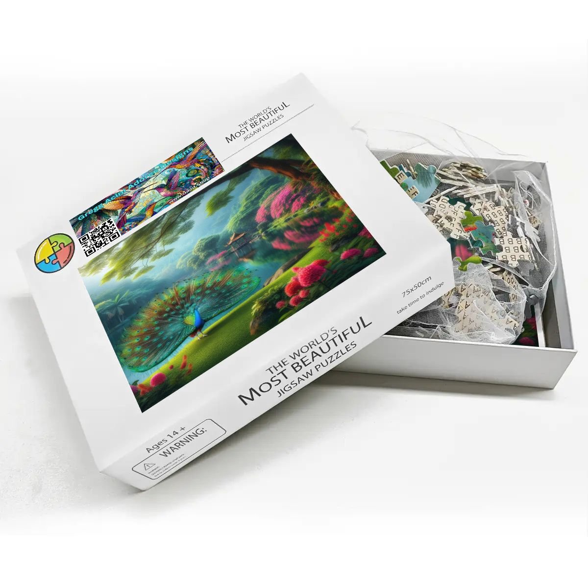 Peacock and Rhododendrons Wooden Jigsaw Puzzles 1000 pcs (Horizontal) - Gregg Acini Adoree Designs - Jigsaw Puzzle