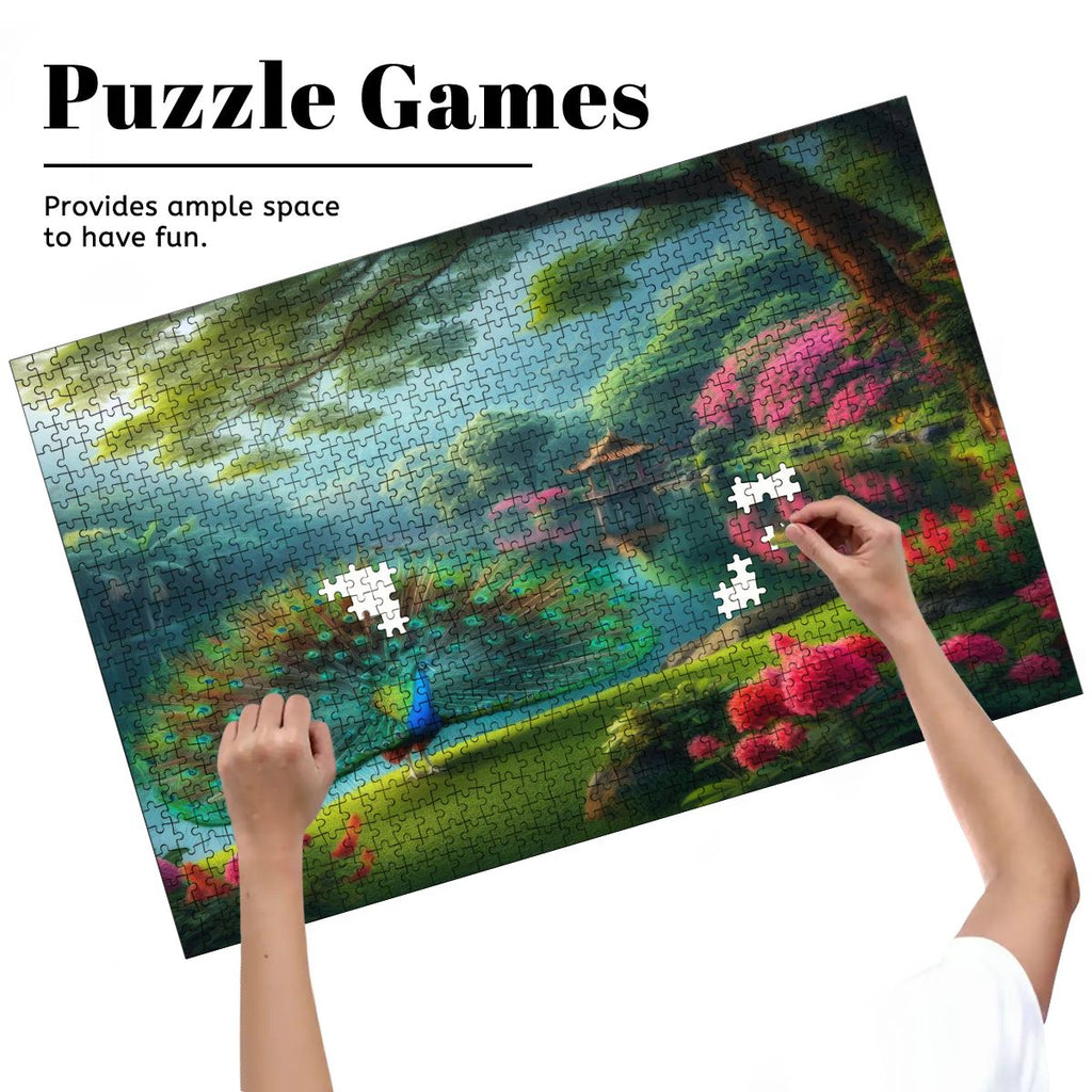 Peacock and Rhododendrons Wooden Jigsaw Puzzles 1000 pcs (Horizontal) - Gregg Acini Adoree Designs - Jigsaw Puzzle