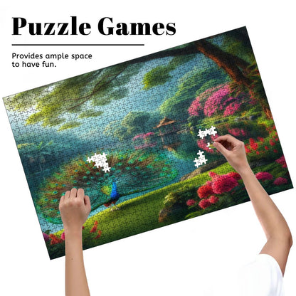 Peacock and Rhododendrons Wooden Jigsaw Puzzles 1000 pcs (Horizontal) - Gregg Acini Adoree Designs - Jigsaw Puzzle