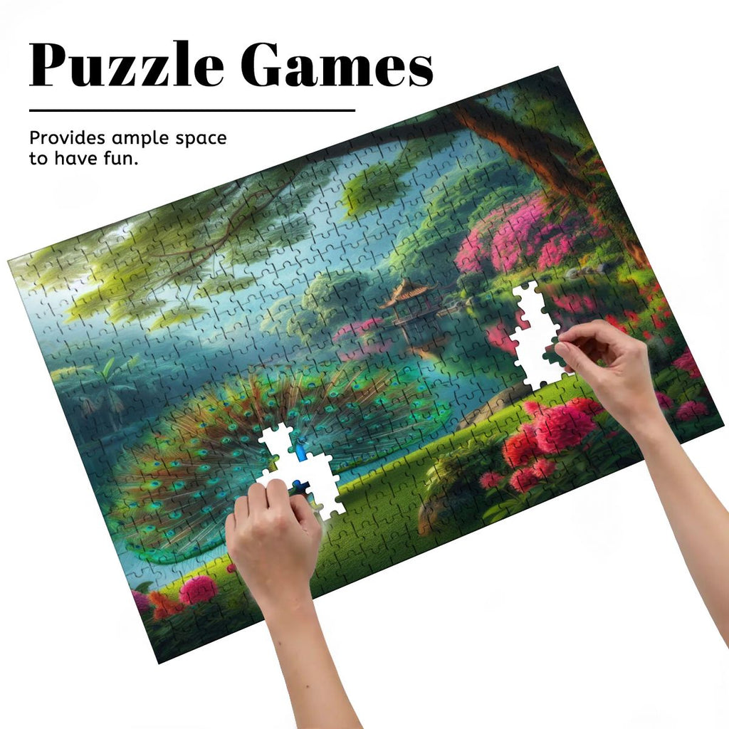 Peacock and Rhododendrons - Wooden Jigsaw Puzzles 500 pcs (Horizontal) - Gregg Acini Adoree Designs - Jigsaw Puzzle