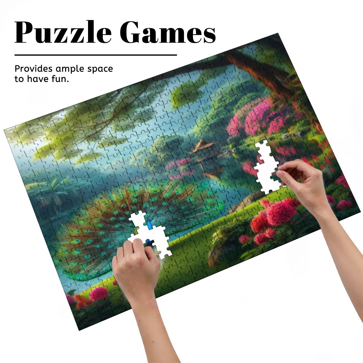 Peacock and Rhododendrons - Wooden Jigsaw Puzzles 500 pcs (Horizontal) - Gregg Acini Adoree Designs - Jigsaw Puzzle