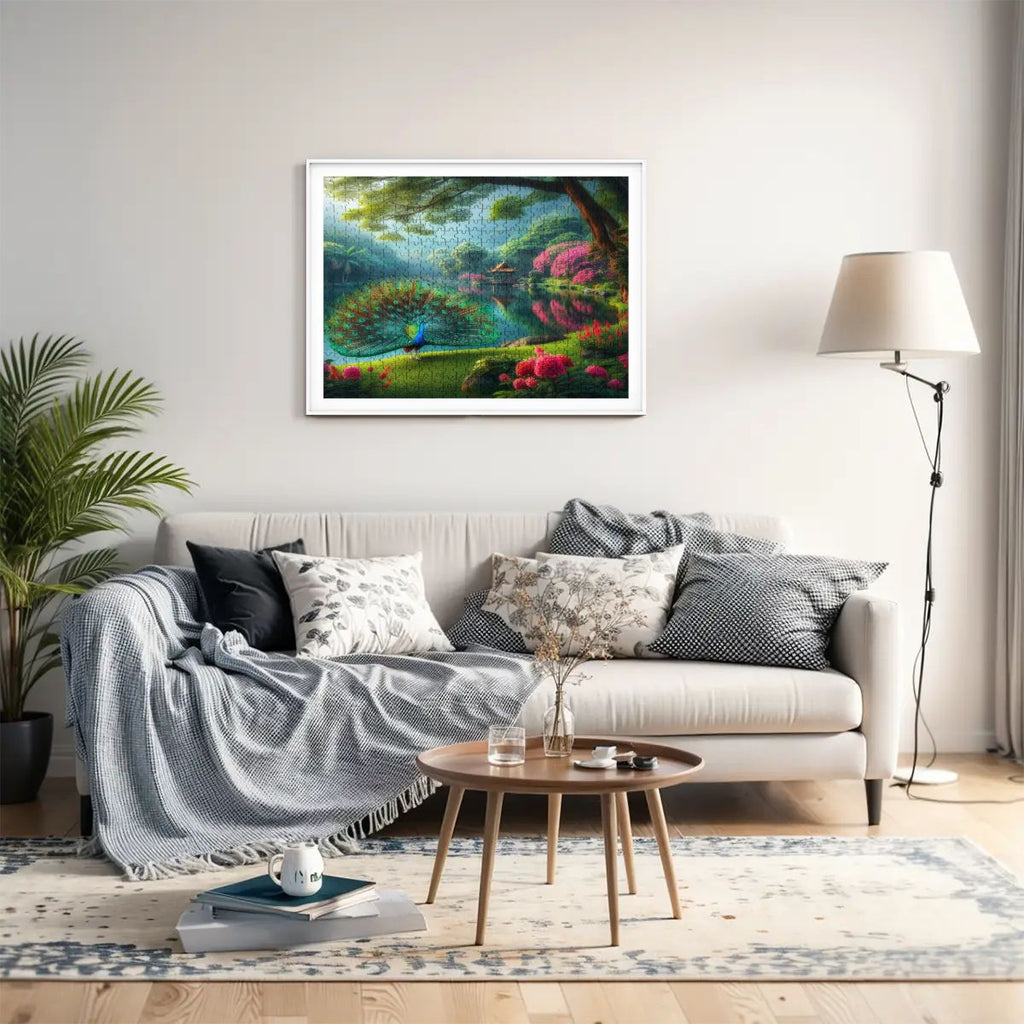 Peacock and Rhododendrons - Wooden Jigsaw Puzzles 500 pcs (Horizontal) - Gregg Acini Adoree Designs - Jigsaw Puzzle