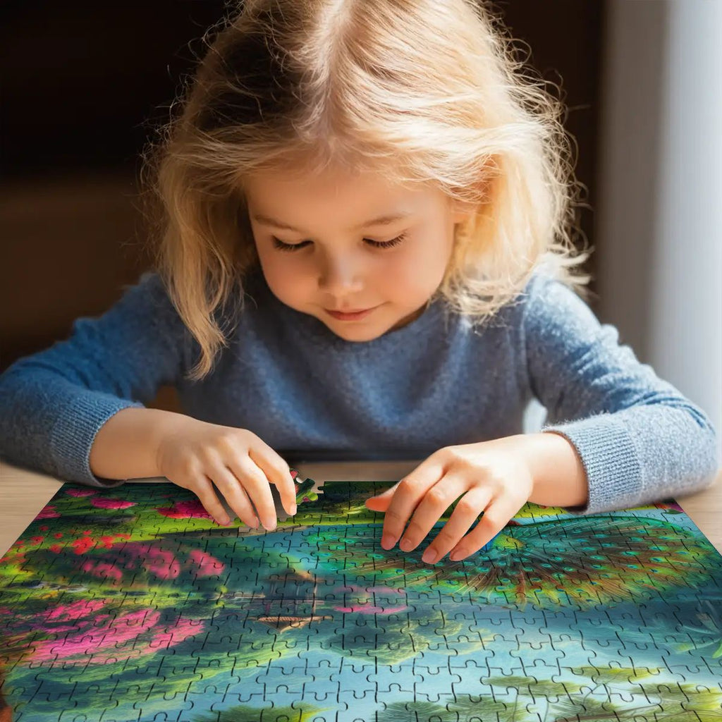 Peacock and Rhododendrons - Wooden Jigsaw Puzzles 500 pcs (Horizontal) - Gregg Acini Adoree Designs - Jigsaw Puzzle