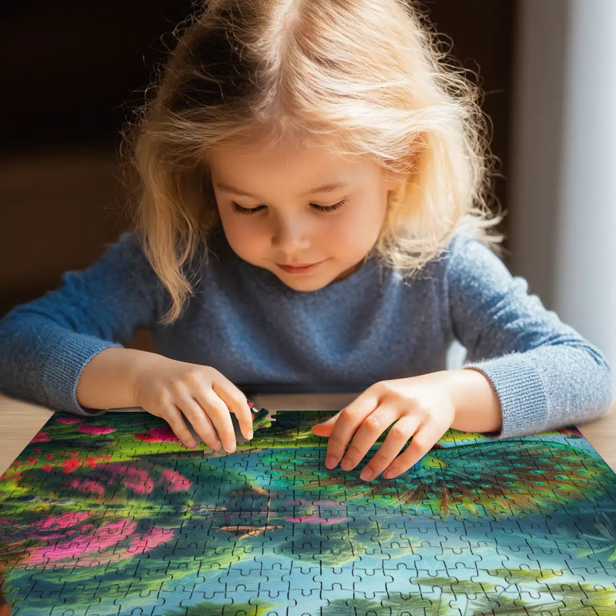 Peacock and Rhododendrons - Wooden Jigsaw Puzzles 500 pcs (Horizontal) - Gregg Acini Adoree Designs - Jigsaw Puzzle