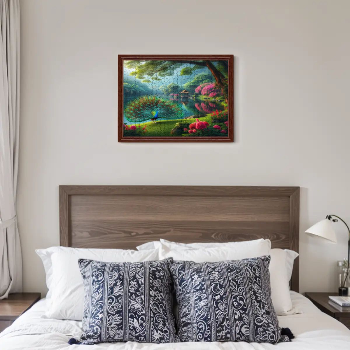 Peacock and Rhododendrons - Wooden Jigsaw Puzzles 500 pcs (Horizontal) - Gregg Acini Adoree Designs - Jigsaw Puzzle