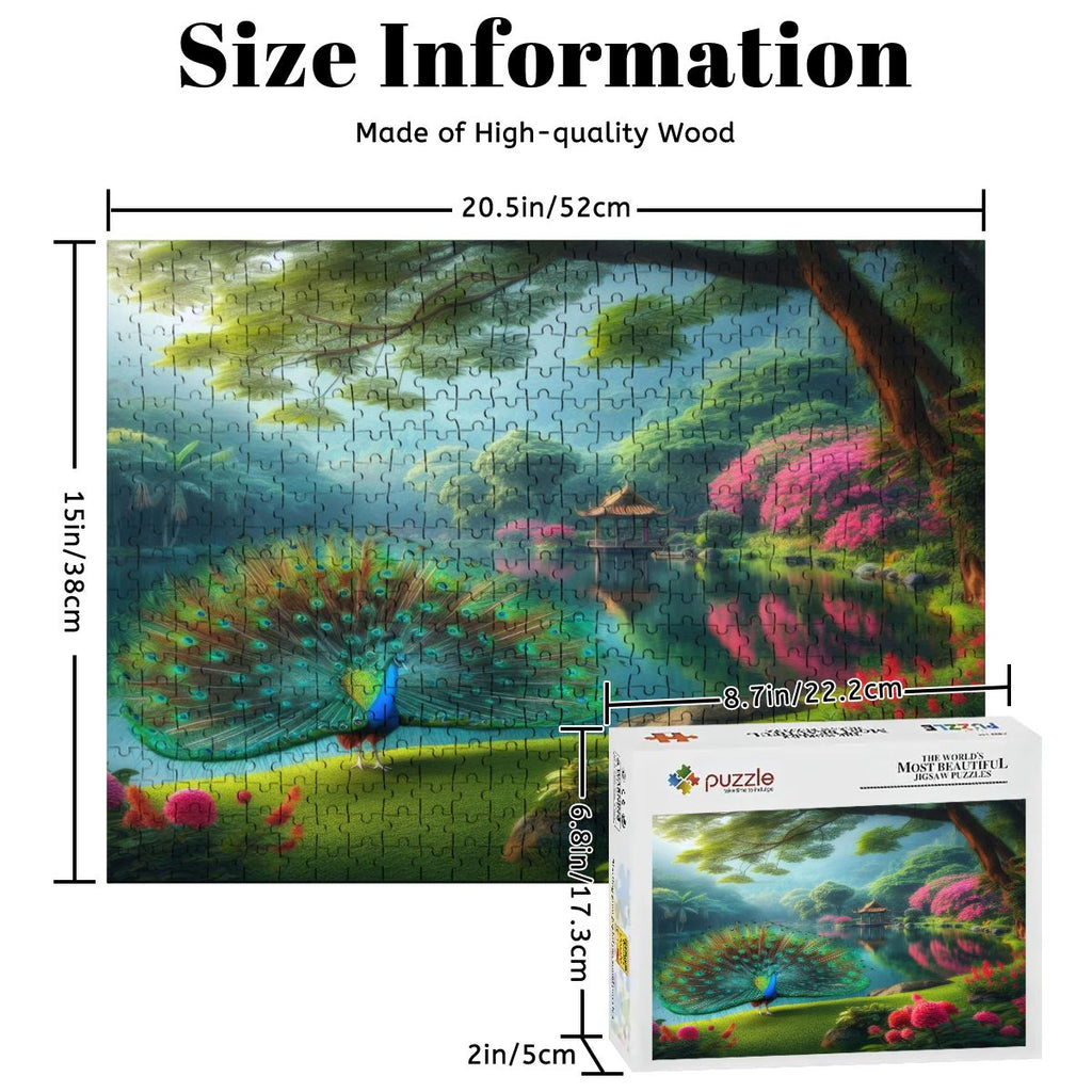 Peacock and Rhododendrons - Wooden Jigsaw Puzzles 500 pcs (Horizontal) - Gregg Acini Adoree Designs - Jigsaw Puzzle