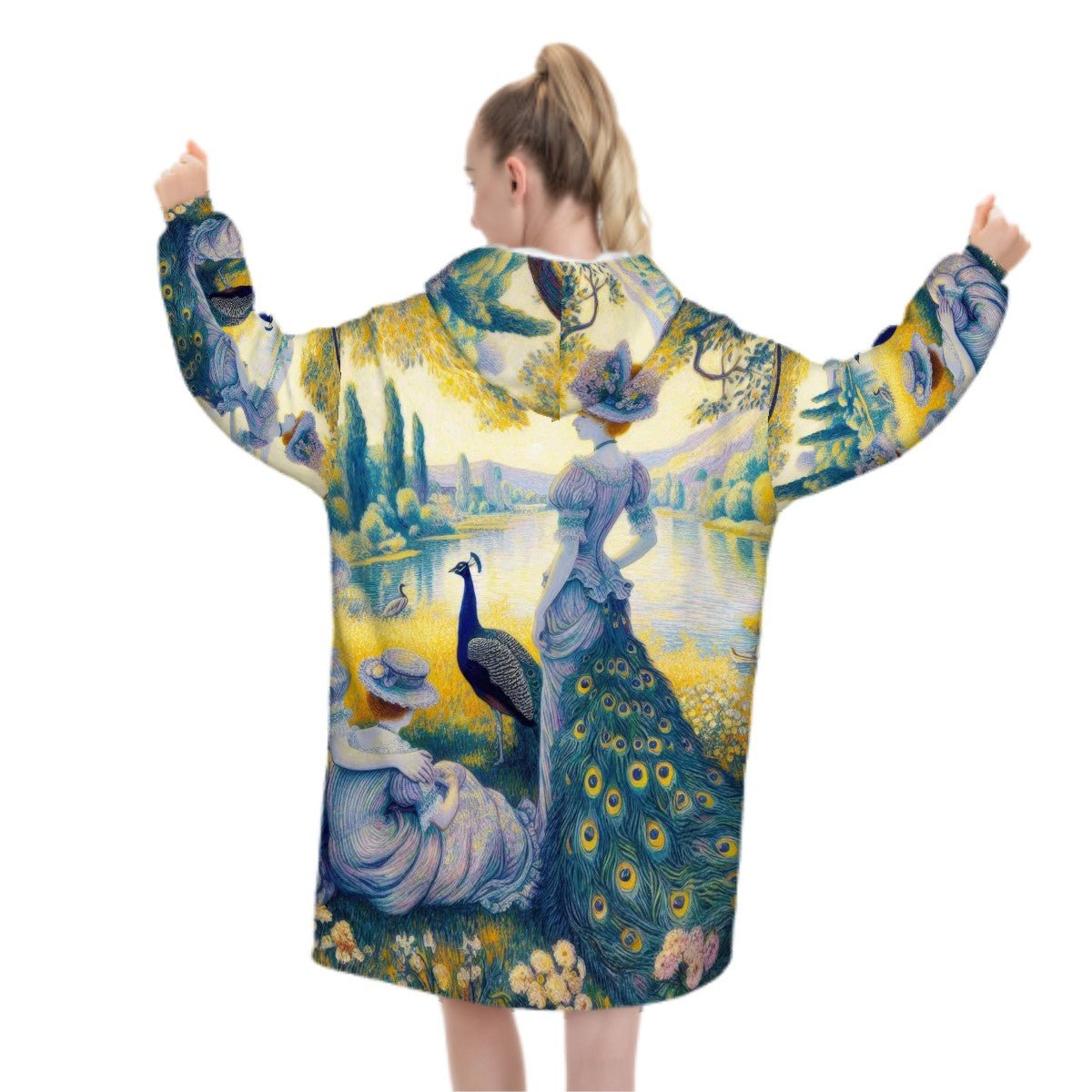 Peacock Lady With Friends Adult Blanket Hoodie - Gregg Acini Adoree Designs - Hooded Blanket