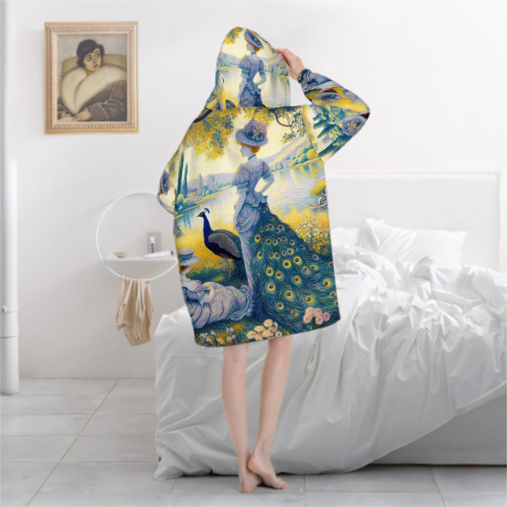 Peacock Lady With Friends Adult Blanket Hoodie - Gregg Acini Adoree Designs - Hooded Blanket