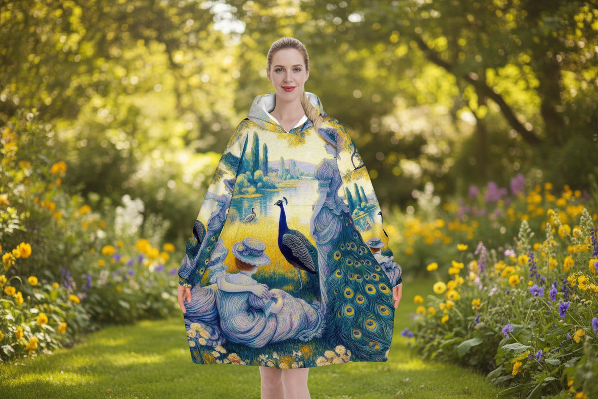Peacock Lady With Friends Blanket Hoodie Lifestyle