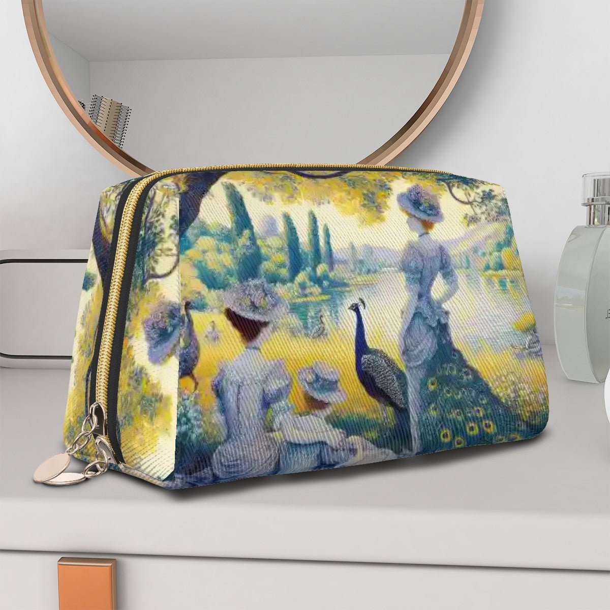 Peacock Lady with Friends Large Leather Makeup Bag - Gregg Acini Adoree Designs - Bags