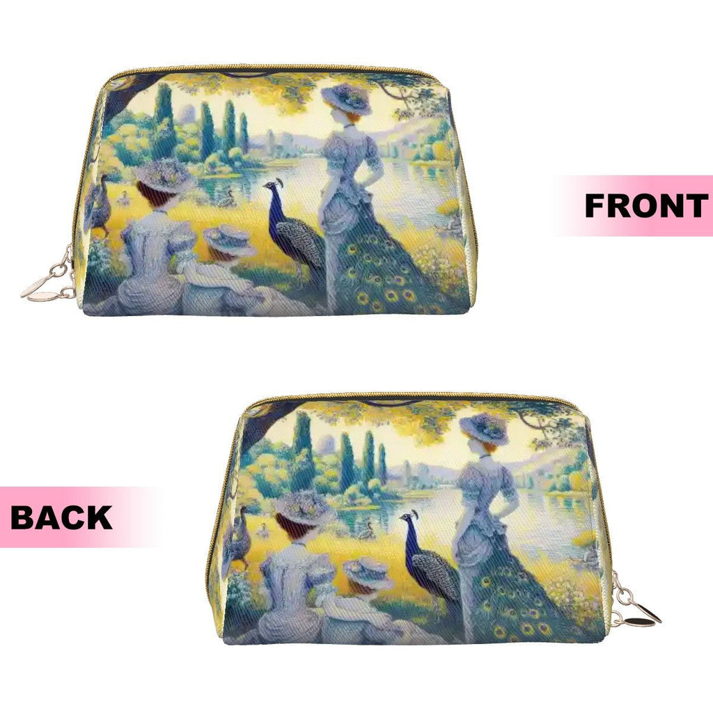 Peacock Lady with Friends Large Leather Makeup Bag - Gregg Acini Adoree Designs - Bags