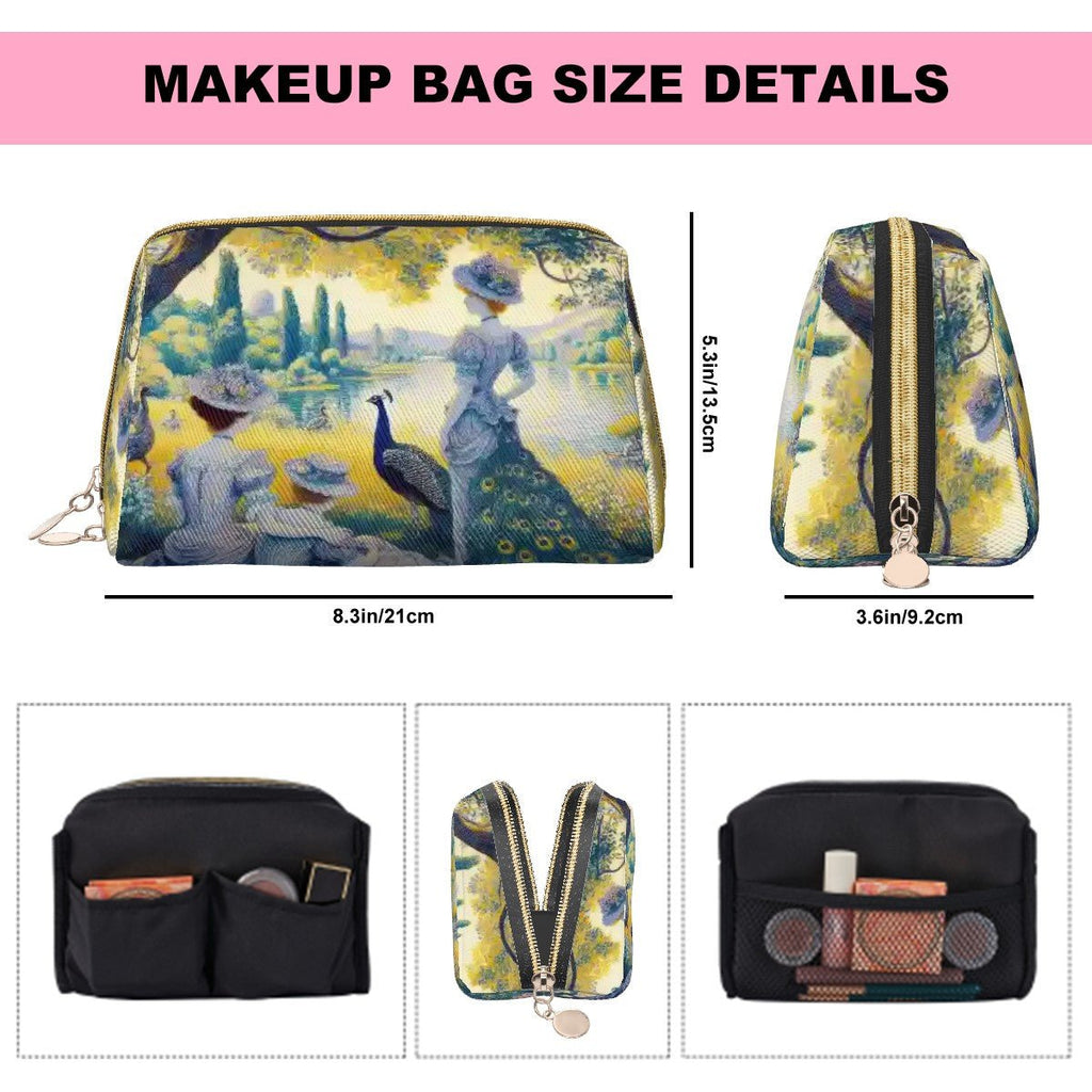 Peacock Lady with Friends Large Leather Makeup Bag - Gregg Acini Adoree Designs - Bags