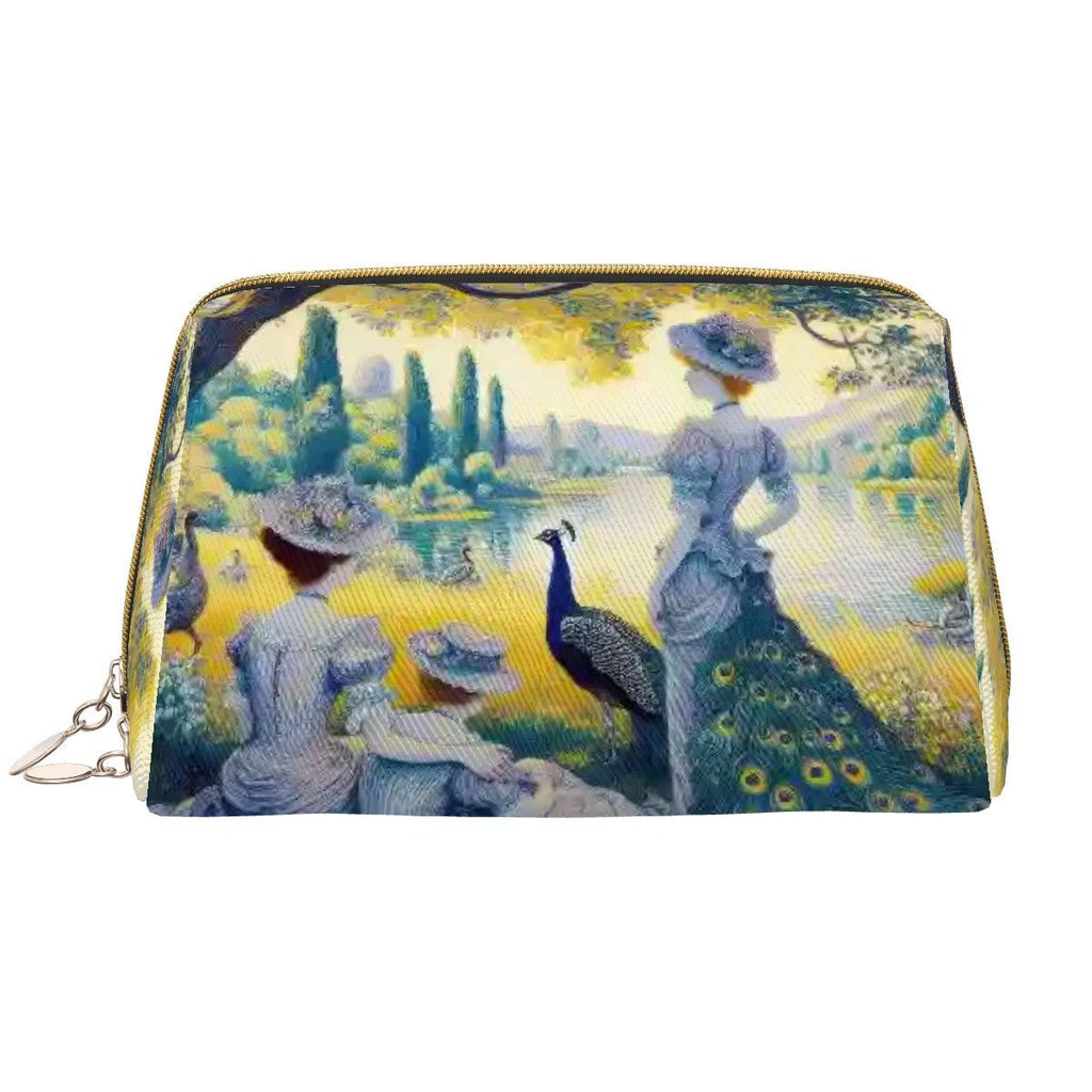Peacock Lady with Friends Large Leather Makeup Bag - Gregg Acini Adoree Designs - Bags