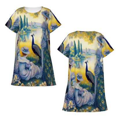 Peacock Lady with Friends Loose Short - Sleeve Nightgown - Gregg Acini Adoree Designs - Women's Pajamas