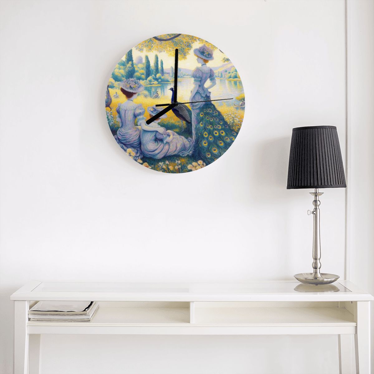 Peacock Lady with Friends MDF Wall Clock (Made in USA) - Gregg Acini Adoree Designs - Wall Clock