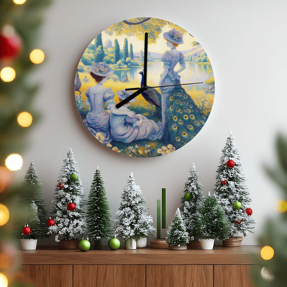 Peacock Lady with Friends MDF Wall Clock (Made in USA) - Gregg Acini Adoree Designs - Wall Clock