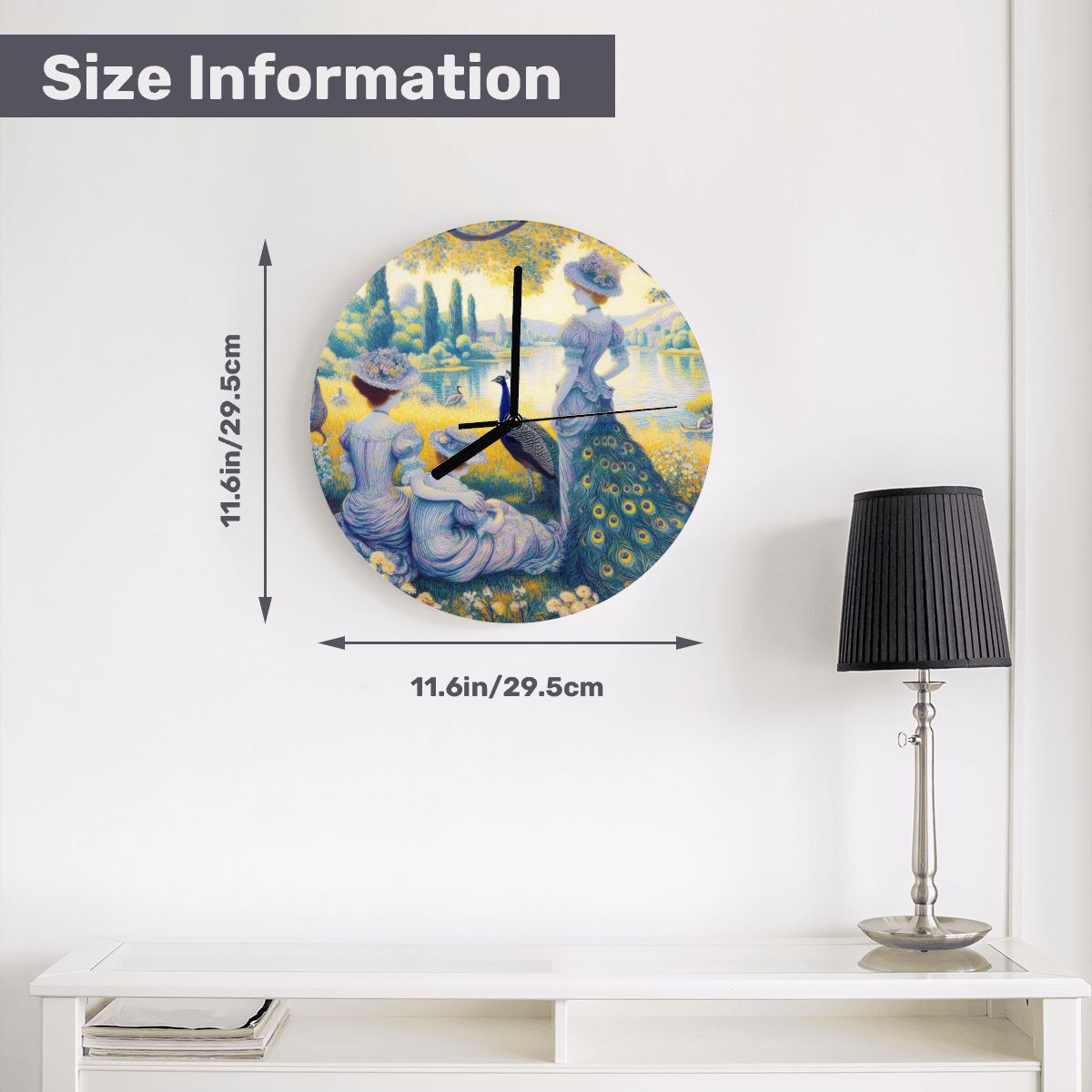 Peacock Lady with Friends MDF Wall Clock (Made in USA) - Gregg Acini Adoree Designs - Wall Clock